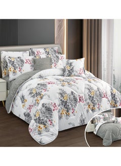 Buy Hours comforter set with soft silky fabric two sides floral print 4 pieces single size in Saudi Arabia