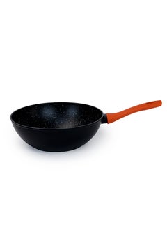 Buy Aluminum Wok Pan 28x13cm with Marble Coating Silicon Handle and Induction Bottom in UAE