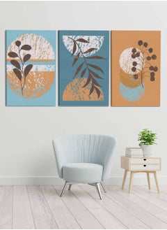 Buy Set Of 3 Framed Canvas Wall Arts Stretched Over Wooden Frame, Abstract Leaves Circles Paintings, For Home, Living Room, Office Decor in Saudi Arabia