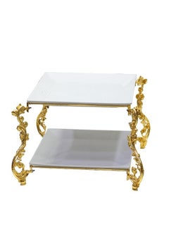 Buy 3-piece Double Platter Set With Stand, gold/white, 34x18 cm in UAE