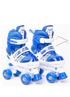 Buy Adjustable Roller Skate Shoes 2-Rows 4-Wheels, Blue/White, Size Large 39-42 in Egypt