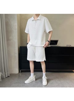 Buy Trendy Waffle Knit Polo Casual Suit White in Saudi Arabia