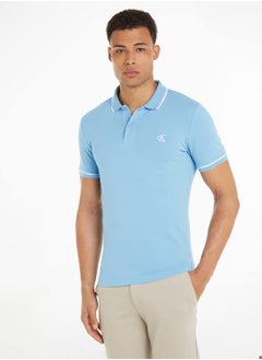 Buy Men's Slim Polo Shirt -  cotton stretch piqué, Blue in Saudi Arabia