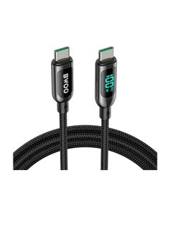 Buy Bwoo X275 100W Super Fast charging type C to type C data cable with Real time Digital Power Display, Nylon braided, Zinc-alloy shell, Automated power in UAE