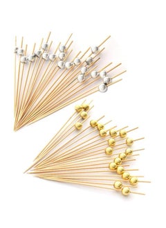 Buy Handmade Cocktail Picks 200PCS Count Sticks Wooden Toothpicks Party Supplies Gold Pearl and Silver Pearl in UAE