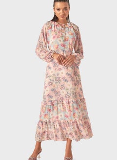 Buy Floral Print Ruffle Hem Dress in Saudi Arabia