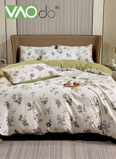 Buy 4PCS Bedspread and Duvet Cover Set Skin-Friendly Breathable Double-Sided Design Comforter Set Type A Double-Layer Yarn Washed Cotton and Linen Four-Piece Set 200*230CM in UAE