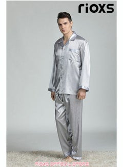Buy Men's 2 Pcs Satin Pajamas Set Silk Long Sleeve Top And Pants Button Up Sleepwear Classic Loungewear Nightwear Pajamas Set in UAE
