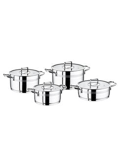 Buy 8 Pieces Safir Cookware Set 18 Cm Deep Pot, 20 Cm Deep Pot, 24 Cm Deep Pot, 24 Cm Low Pot Silver Color in UAE