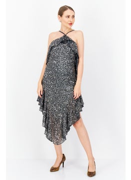 Buy Women Sequin Waterfall Slip Midi Dress, Metal Grey in UAE