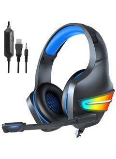 Buy J6 High Quality RGB light Gaming Surrounding Headset With Noise Cancelation Microphone USB + 3.55mm Jack for PC & PlayStation - Black Blue in Egypt