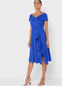 Buy Off-Shoulder Ruffled Slit Dress in Saudi Arabia