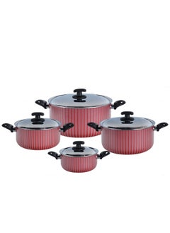 Buy 8-Piece Aluminum Cookware Set With Stainless Steel Lid & Bakelite Handles, PFOA Free, Red/Silver, Sizes 18CM, 22CM, 26CM, 30CM. in Saudi Arabia