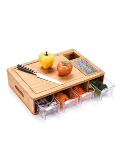 Buy Prosumers Choice Bamboo Cutting Board - Wooden Like Chopping Board with Food Container Organizer, Cheese Shredder, & Juice Groove - for Veggie, Cheese, & Meat - Kitchen Fit Size of39.97*26.9*9.98cm in Saudi Arabia