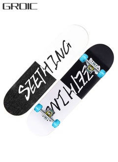 Buy 31 Inch Skateboard Shockproof Double Warped Colourful LED Light Up Wheels for Beginners Professionals Double-Sided Black White in UAE