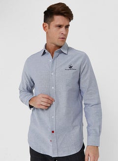 اشتري Men's Collared Neck with Long Sleeve Shirt In Navy Blue في الامارات