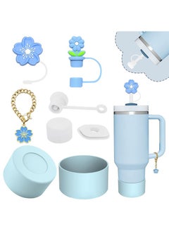 Buy Silicone Straw Cover Cap Set for Cup Compatible with Handles 10mm 0.4in Dust Proof Reusable Straw Tips Lids & Protective Silicone Boot（Blue/White） in Saudi Arabia