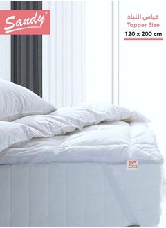 Buy SANDY Soft Mattress Topper ,1 Pc with 4 Corner Elastic Bands, 100% Super Soft Microfiber Fabric, Soft & Thick Down Alternative Filling, Extra Twin Size,(120X200 )cm +5 cm Thickness, White Stripe in Saudi Arabia