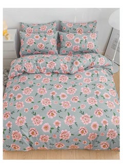 اشتري Deluxe Soft Quality Korean Style, Duvet Cover Set Blue Color with Pink Peonies في الامارات