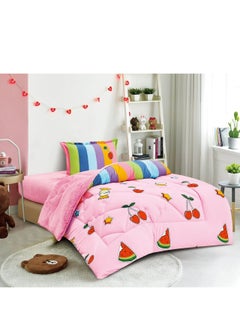 Buy Comforter Set Soft Velvet Winter Bedspread lined With fur With Children's Drawings, 3 pieces, Single size in Saudi Arabia