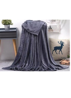 اشتري Light weight Extra Soft King Size Solid Blanket all season Flannel Fleece Throw Blanket 200x230cm 100% Polyester-Grey في الامارات