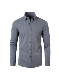 اشتري Men's Elastic Long Sleeve Shirt Solid Youth Men's Wear Non iron Shirt Grey في السعودية