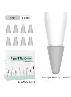 اشتري 8 Pcs Tip Cover For Apple iPad Pencil 2 1 Soft Nib Case Apple Pencil 2nd 1st Generation Touchscreen Stylus Pen Protective Cases Grey في الامارات