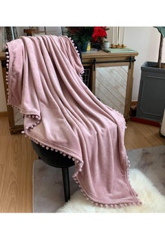 اشتري Flannel Blanket with Pompom Fringe Lightweight Cozy Bed Blanket Soft Throw Blanket fit Couch Sofa Suitable for All Season (130x150 CM) (Pink) في السعودية