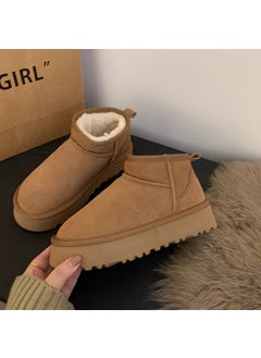 Buy 2024 Winter Thicken Leather Snow Boots Warm Waterproof Womencamel camel in UAE