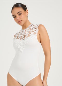 Buy Sleeveless Lace Yoke Bodysuit in Saudi Arabia