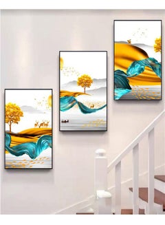 Buy 3-Panel Duplex Art Painting for Entrance Decorative Wall Hanging (Golden Land View) in UAE