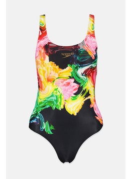 اشتري Women Floral Print One Piece Swimsuit, Black and Green and Yellow Combo في السعودية