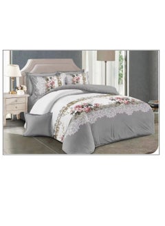 Buy 6-Pieces Glace Cotton Printed Fancy Comforters Set Fixed duvet, fitted bedsheets and pillowcase King Size F14 in UAE