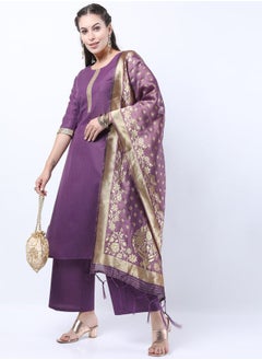 Buy Embroidered Lace Detail Kurta and Palazzo with Floral Texture Dupatta Set in Saudi Arabia