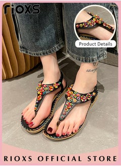 Buy Women's Fashion Summer Bohemian Sandals Comfort Fashion Ankle Strap Slip Ons Flats Non-Slip Soft Sole Beach Sandals in UAE