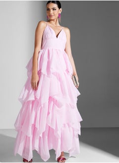 Buy Pleated Petal Skirt Strappy Maxi Dress in Saudi Arabia