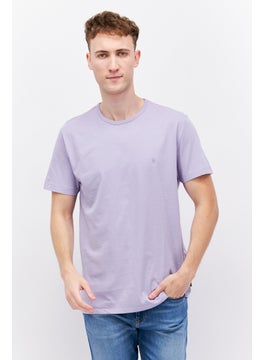 Buy Men Crew Neck Short Sleeve Brand Logo T Shirt, Lavender in UAE