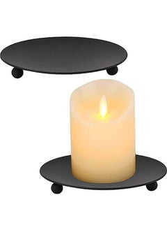 Buy Black Iron Plate Candle Holder, Decorative Iron Pillar Candle Plate, Set of 2, 4.37 inches D x 0.87 inches H, Pedestal Candle Stand for LED & Wax Candles, Incense Cones, Spa, Weddings (2 pcs) in Saudi Arabia