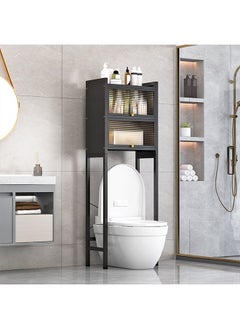 Buy Over Toilet Storage Bathroom Shelving White With Two Layer Storage Box,Toilet Storage Rack-Black in Saudi Arabia