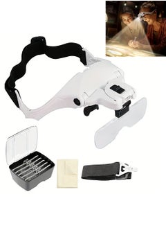 Buy Head‑mounted Magnifier Rechargeable Headband Magnifying Glass Adjustable 5 Lens Loupe LED Light Headband Magnifier Glass with Lamp for Diamond Painting Embroidery Repair Clock jewelry in Saudi Arabia