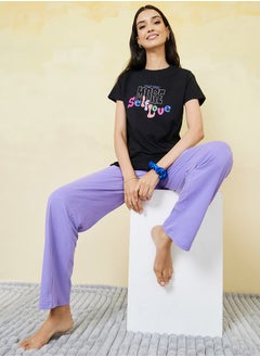 Buy Self Love Ruffle Hem T-Shirt & Pyjama Set in Saudi Arabia