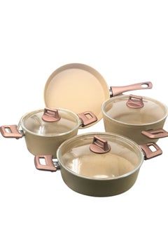 Buy 7 Pieces Granite Non Stick Cookware Set Beige in Saudi Arabia