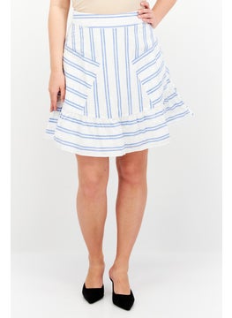 اشتري Women Stripe Mini Skirts, White/Blue في الامارات