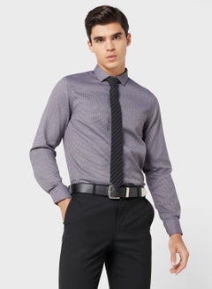 Buy Men Easy Care Grey Black Self Design Sustainable Formal Shirt in UAE