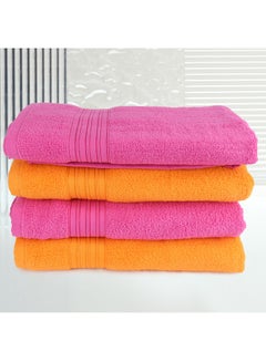 اشتري 4 Piece Bathroom Towel Set ZERO TWIST 410 GSM Zero Twist Terry 4 Bath Towel 75x130 cm Fluffy Look Quick Dry Super Absorbent Dark Pink & Orange Color في الامارات