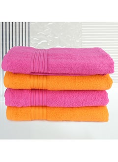 Buy 4 Piece Bathroom Towel Set ZERO TWIST 410 GSM Zero Twist Terry 4 Bath Towel 75x130 cm Fluffy Look Quick Dry Super Absorbent Dark Pink & Orange Color in UAE