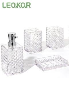 Buy Bathroom Accessories Set, 4Pcs Square Plastic Diamond Bathroom Sets with Toothbrush Holder,Toothbrush Cup,Soap/Lotion Dispenser, Bohemian Modern Bathroom Decor（White） in Saudi Arabia