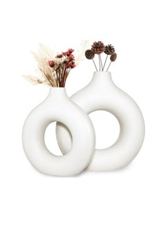 Buy Set of 2 Modern Circle Ceramic Vase Off White Vases for Decor Nordic Minimalism Style Decor for Wedding Dinner Table Party Living Room Office Bedroom in Saudi Arabia