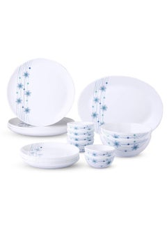 Buy 21 Pieces Opalware Dinner Sets- Microwave & Dishwasher Safe- Bluebell Dinnerware Set with 6-Piece Full Plate/6-Piece Side Plate/6-Piece Vegetable Bowl/2-Piece Serving Bowl/1Piece Rice plate- White in Saudi Arabia