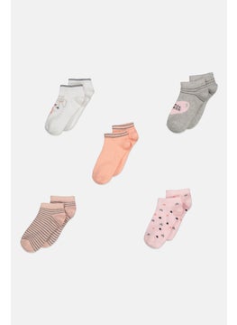 اشتري Kids Girl 5 Pair Printed Ankle Socks, Pink/White Combo في الامارات